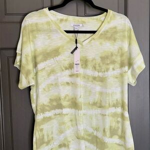 Chico's Lime & White Tie-Dye V-Neck Short Sleeve Top